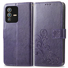 Coque Portefeuille Fleurs Livre Cuir Etui Clapet pour Vivo V23 5G Violet