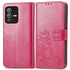 Coque Portefeuille Fleurs Livre Cuir Etui Clapet pour Vivo V23 Pro 5G Rouge