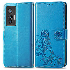 Coque Portefeuille Fleurs Livre Cuir Etui Clapet pour Vivo X70 5G Bleu