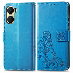 Coque Portefeuille Fleurs Livre Cuir Etui Clapet pour Vivo Y02S Bleu