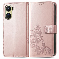 Coque Portefeuille Fleurs Livre Cuir Etui Clapet pour Vivo Y02S Rose