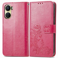 Coque Portefeuille Fleurs Livre Cuir Etui Clapet pour Vivo Y02S Rouge