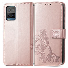 Coque Portefeuille Fleurs Livre Cuir Etui Clapet pour Vivo Y21 Rose