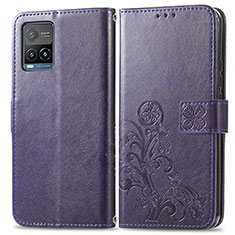 Coque Portefeuille Fleurs Livre Cuir Etui Clapet pour Vivo Y21 Violet