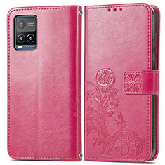 Coque Portefeuille Fleurs Livre Cuir Etui Clapet pour Vivo Y21s Rouge