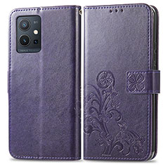 Coque Portefeuille Fleurs Livre Cuir Etui Clapet pour Vivo Y30 5G Violet