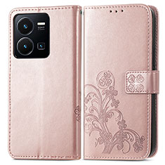 Coque Portefeuille Fleurs Livre Cuir Etui Clapet pour Vivo Y35 4G Rose