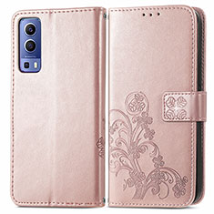 Coque Portefeuille Fleurs Livre Cuir Etui Clapet pour Vivo Y52 5G Rose