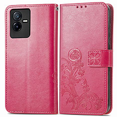 Coque Portefeuille Fleurs Livre Cuir Etui Clapet pour Vivo Y73t Rouge