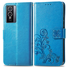 Coque Portefeuille Fleurs Livre Cuir Etui Clapet pour Vivo Y76 5G Bleu