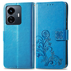 Coque Portefeuille Fleurs Livre Cuir Etui Clapet pour Vivo Y77 5G Bleu