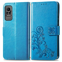 Coque Portefeuille Fleurs Livre Cuir Etui Clapet pour Xiaomi Civi 1S 5G Bleu