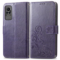 Coque Portefeuille Fleurs Livre Cuir Etui Clapet pour Xiaomi Civi 1S 5G Violet