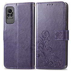 Coque Portefeuille Fleurs Livre Cuir Etui Clapet pour Xiaomi Civi 5G Violet