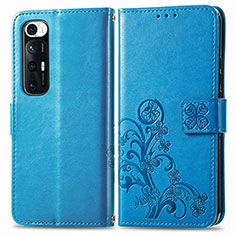 Coque Portefeuille Fleurs Livre Cuir Etui Clapet pour Xiaomi Mi 10S 5G Bleu