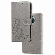 Coque Portefeuille Fleurs Livre Cuir Etui Clapet pour Xiaomi Mi 10T Lite 5G Gris