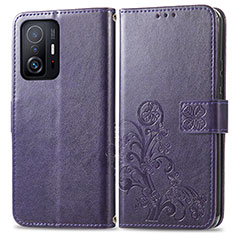 Coque Portefeuille Fleurs Livre Cuir Etui Clapet pour Xiaomi Mi 11T 5G Violet