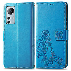 Coque Portefeuille Fleurs Livre Cuir Etui Clapet pour Xiaomi Mi 12 5G Bleu