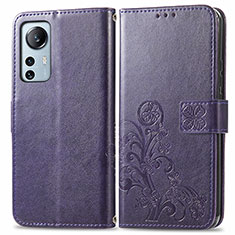 Coque Portefeuille Fleurs Livre Cuir Etui Clapet pour Xiaomi Mi 12 5G Violet