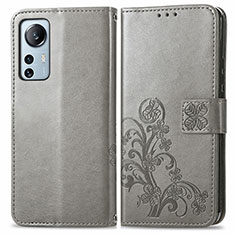 Coque Portefeuille Fleurs Livre Cuir Etui Clapet pour Xiaomi Mi 12 Pro 5G Gris