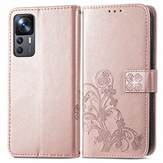 Coque Portefeuille Fleurs Livre Cuir Etui Clapet pour Xiaomi Mi 12T 5G Rose