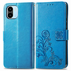 Coque Portefeuille Fleurs Livre Cuir Etui Clapet pour Xiaomi Poco C50 Bleu