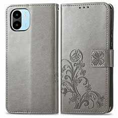 Coque Portefeuille Fleurs Livre Cuir Etui Clapet pour Xiaomi Poco C50 Gris