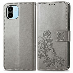 Coque Portefeuille Fleurs Livre Cuir Etui Clapet pour Xiaomi Poco C51 Gris