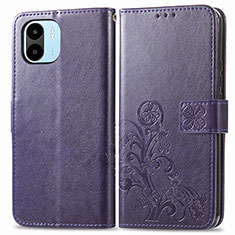 Coque Portefeuille Fleurs Livre Cuir Etui Clapet pour Xiaomi Poco C51 Violet