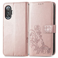 Coque Portefeuille Fleurs Livre Cuir Etui Clapet pour Xiaomi Poco F3 GT 5G Rose