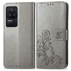 Coque Portefeuille Fleurs Livre Cuir Etui Clapet pour Xiaomi Poco F4 5G Gris