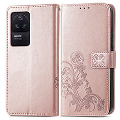 Coque Portefeuille Fleurs Livre Cuir Etui Clapet pour Xiaomi Poco F4 5G Rose