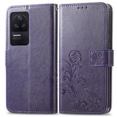 Coque Portefeuille Fleurs Livre Cuir Etui Clapet pour Xiaomi Poco F4 5G Violet