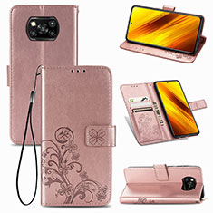 Coque Portefeuille Fleurs Livre Cuir Etui Clapet pour Xiaomi Poco X3 NFC Rose