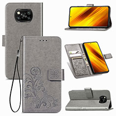 Coque Portefeuille Fleurs Livre Cuir Etui Clapet pour Xiaomi Poco X3 Pro Gris