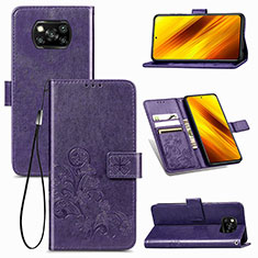 Coque Portefeuille Fleurs Livre Cuir Etui Clapet pour Xiaomi Poco X3 Pro Violet