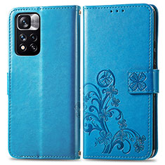 Coque Portefeuille Fleurs Livre Cuir Etui Clapet pour Xiaomi Poco X4 NFC Bleu