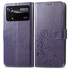 Coque Portefeuille Fleurs Livre Cuir Etui Clapet pour Xiaomi Poco X4 Pro 5G Violet