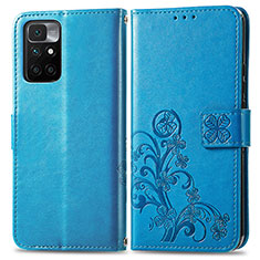 Coque Portefeuille Fleurs Livre Cuir Etui Clapet pour Xiaomi Redmi 10 (2022) Bleu