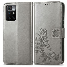 Coque Portefeuille Fleurs Livre Cuir Etui Clapet pour Xiaomi Redmi 10 4G Gris