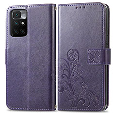 Coque Portefeuille Fleurs Livre Cuir Etui Clapet pour Xiaomi Redmi 10 4G Violet