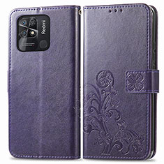 Coque Portefeuille Fleurs Livre Cuir Etui Clapet pour Xiaomi Redmi 10C 4G Violet