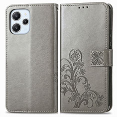 Coque Portefeuille Fleurs Livre Cuir Etui Clapet pour Xiaomi Redmi 12 4G Gris