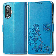 Coque Portefeuille Fleurs Livre Cuir Etui Clapet pour Xiaomi Redmi K40 Gaming 5G Bleu