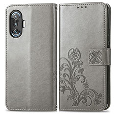 Coque Portefeuille Fleurs Livre Cuir Etui Clapet pour Xiaomi Redmi K40 Gaming 5G Gris