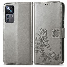 Coque Portefeuille Fleurs Livre Cuir Etui Clapet pour Xiaomi Redmi K50 Ultra 5G Gris