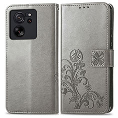 Coque Portefeuille Fleurs Livre Cuir Etui Clapet pour Xiaomi Redmi K60 Ultra 5G Gris