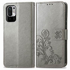 Coque Portefeuille Fleurs Livre Cuir Etui Clapet pour Xiaomi Redmi Note 10 JE 5G Gris