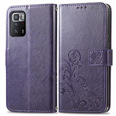 Coque Portefeuille Fleurs Livre Cuir Etui Clapet pour Xiaomi Redmi Note 10 Pro 5G Violet