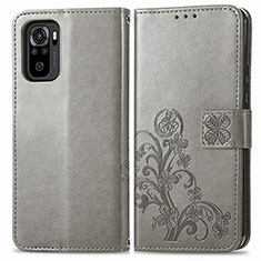 Coque Portefeuille Fleurs Livre Cuir Etui Clapet pour Xiaomi Redmi Note 10S 4G Gris